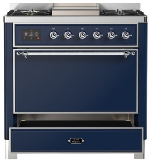 Ilve® Majestic III 36" Midnight Blue Pro Style Dual Fuel Liquid Propane Range with Solid Door and Chrome Trim-2