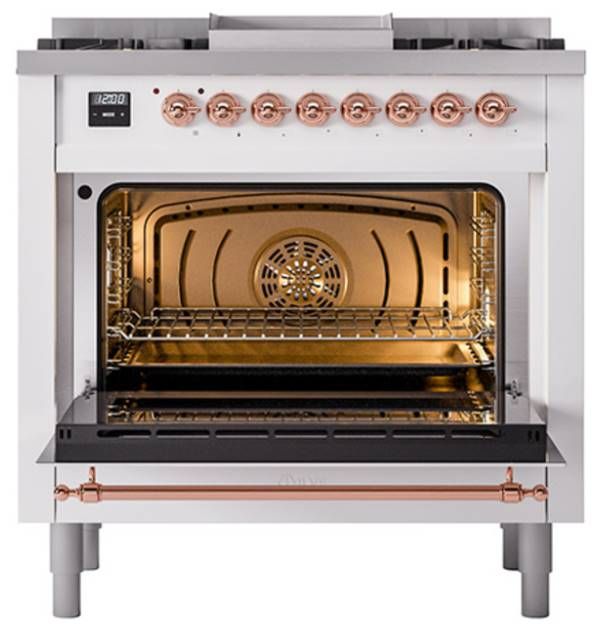 Ilve® Nostalgie II Noblesse 36'' Custom RAL Color Pro Style Dual Fuel Range with Copper Trim-1