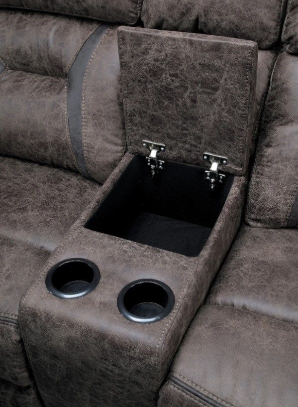 Homelegance® Madrona Dark Brown Double Manual Reclining Loveseat with Center Console-4