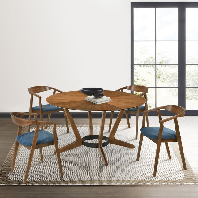Armen Living Santana 2-Piece Blue/Walnut Dining Arm Chair Set-2