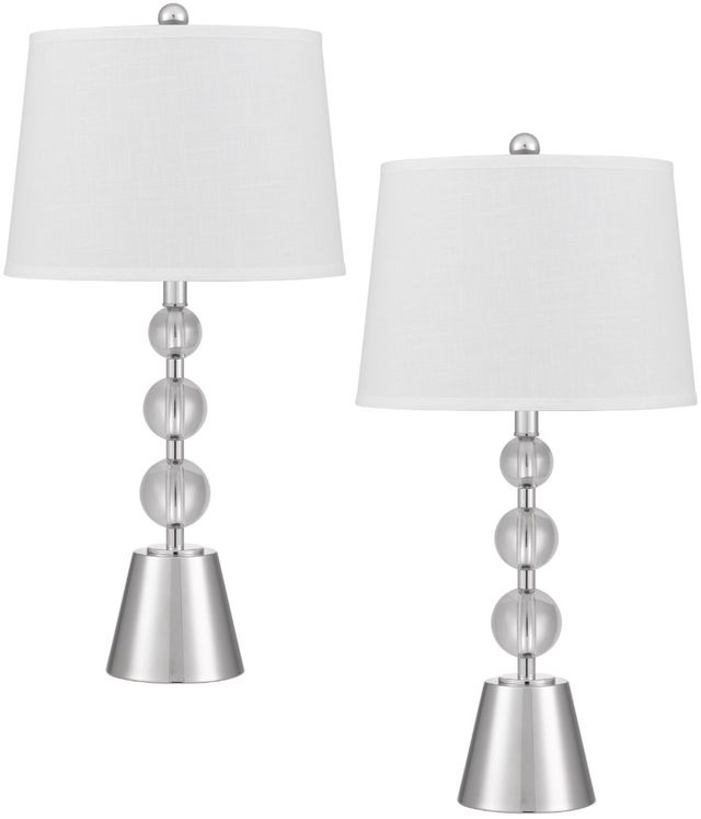 Cal® Lighting & Accessories Stacked Orb 2-Piece Brushed Steel/Crystal Table Lamp Set-0