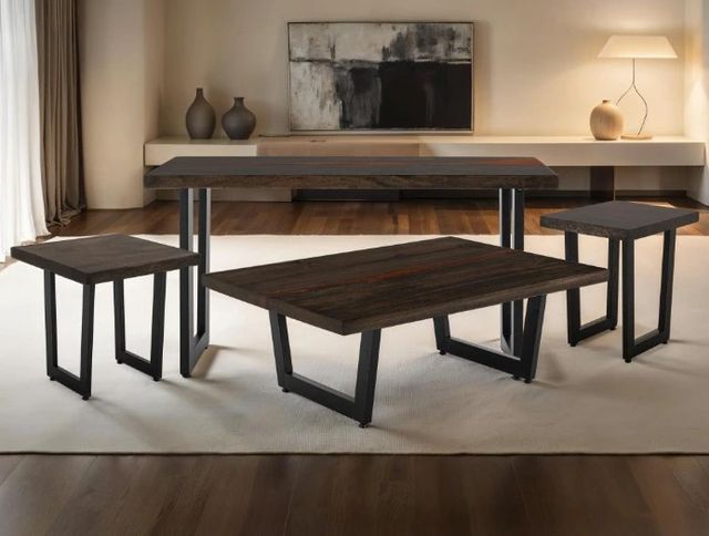 International Furniture Direct Raramuri Stained Dark Sofa Table with Black Base-1