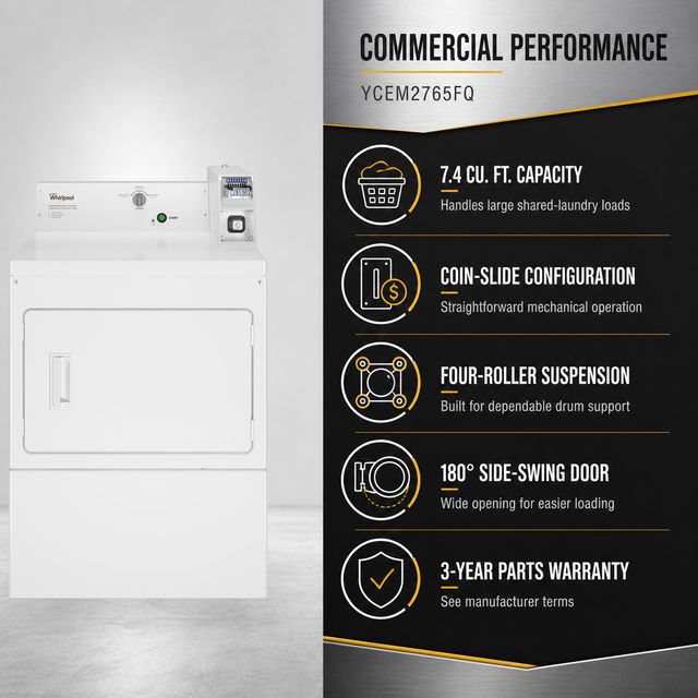 Whirlpool Commercial 7.4 Cu. Ft. Coin-Slide Electric Dryer - White-3