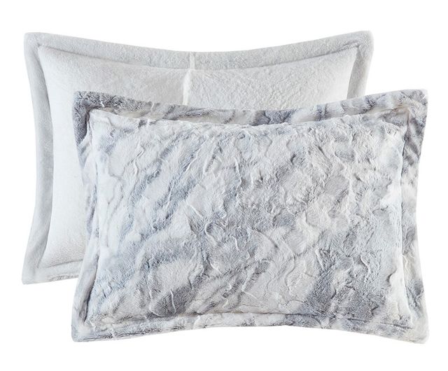 Olliix by Madison Park Lana Blue and Grey Queen Marble Faux Fur Comforter Set-1