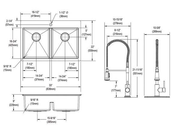 Elkay Crosstown® Polished Satin 33" 1-Hole Equal Double Bowl Dual Mount Sink Kit-3