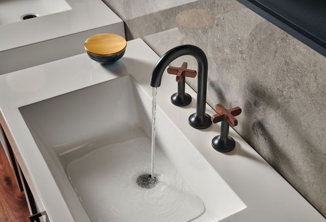 Brizo Jason Wu for Brizo™ Matte Black Widespread Lavatory High Cross Guyana Teak Wood Handles-3