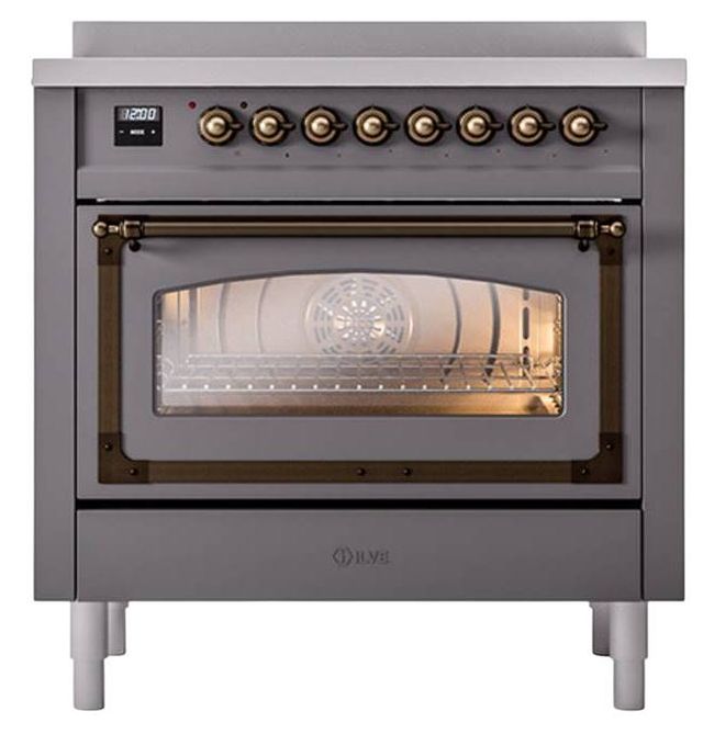 Ilve® Nostalgie II Noblesse 36'' Graphite Matte Pro Style Induction Range with Burnished Trim-1