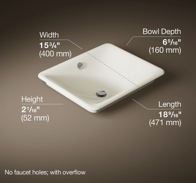 Kohler Iron Plains® Biscuit 18.5" Rectangular Vessel Bathroom Sink-3