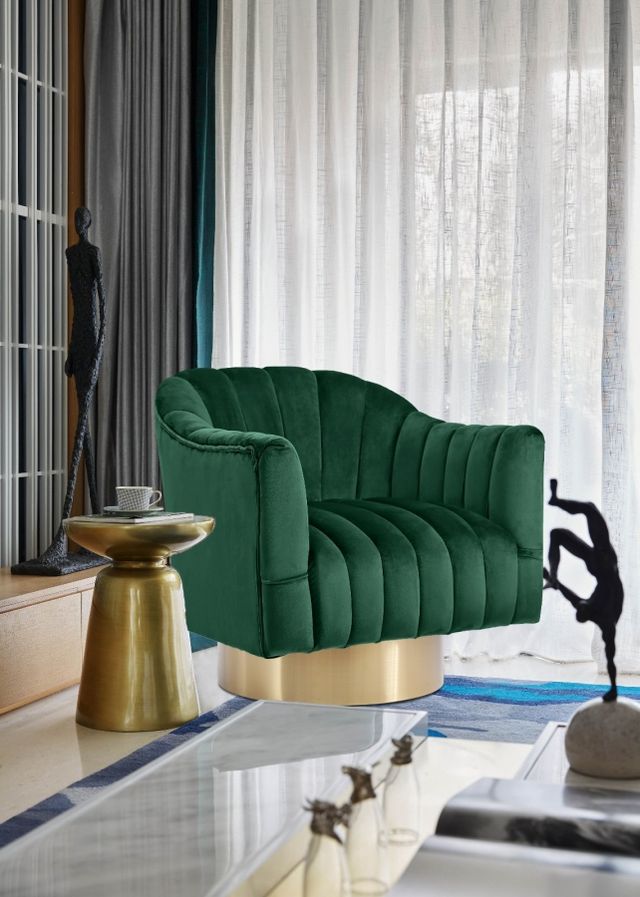 Meridian Furniture Farrah Green/Gold Velvet Swivel Chair-3