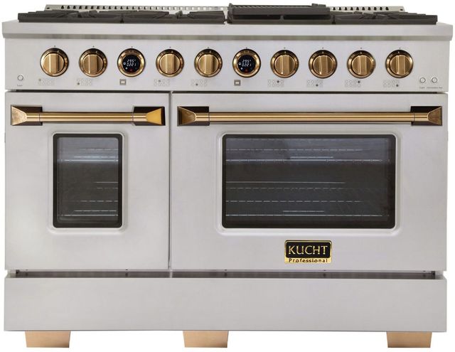 Kucht Professional KX Series 48" Stainless Steel Pro Style Dual Fuel Range with Gold Accents and Kucht Horus Thermostat-0