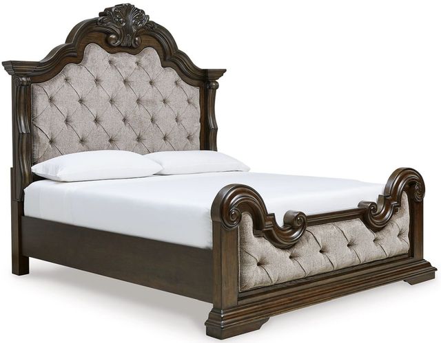 Signature Design by Ashley® Maylee 4-Piece Dark Brown Queen Upholstered Bed Set-1