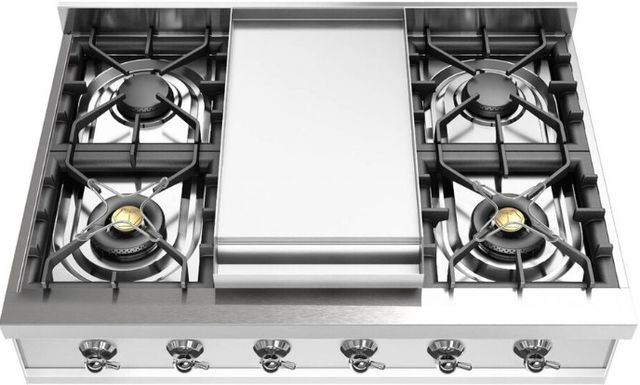 Ilve Nostalgie II 36” Stainless Steel Gas Rangetop with 6 Burners, Griddle and Chrome Trim-1