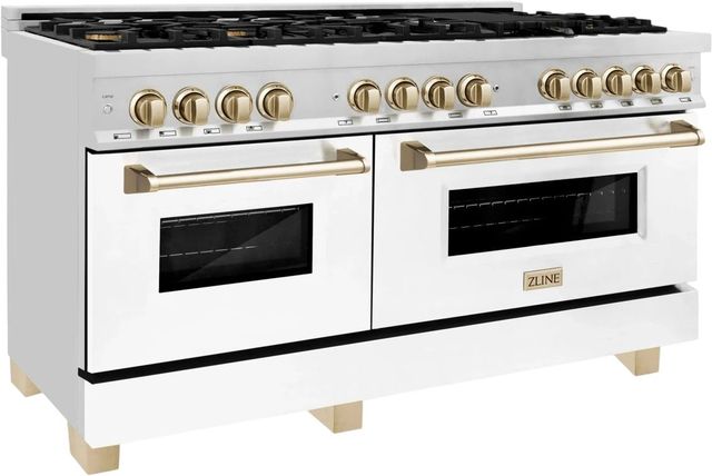 ZLINE Autograph Edition 60" Stainless Steel Pro Style Dual Fuel Range with White Matte Door and Polished Gold Accents-1