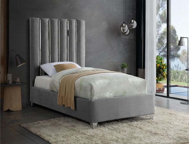 Meridian Furniture Enzo Grey Velvet Twin Bed-1