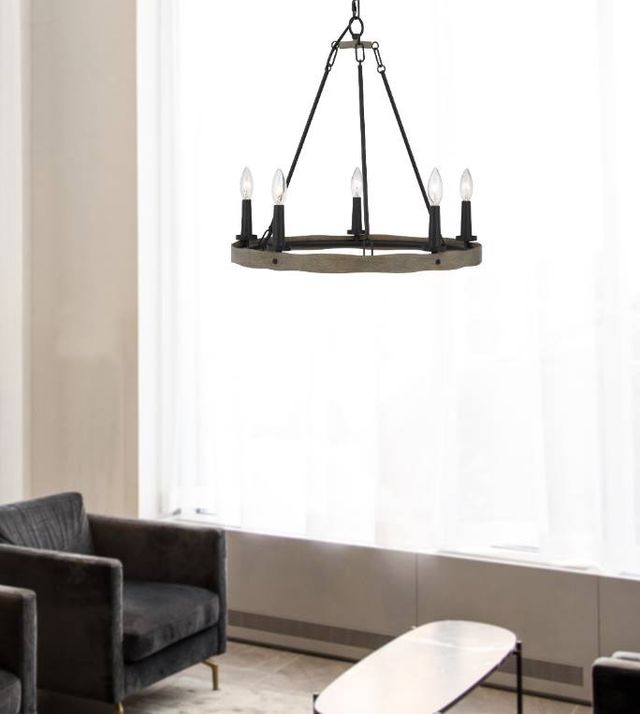 Cal® Lighting & Accessories Maidstone 5-Light Iron/Oak Metal Chandelier-3