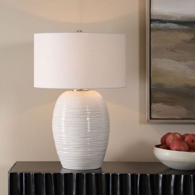 Uttermost® Alkman Powder White Glaze Table Lamp-1