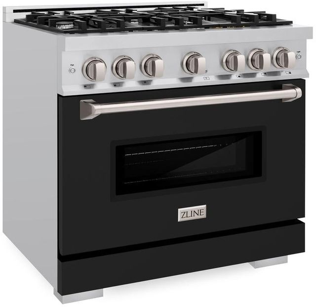 ZLINE Classic 36" Stainless Steel Pro Style Gas Range with Black Matte Door-3
