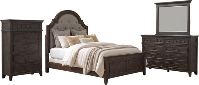 Liberty Furniture Paradise Valley 4-Piece Flax Tweed/Saddle Brown Queen Upholstered Panel Bedroom Set with Chest-0