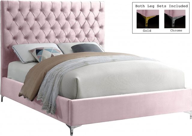 Meridian Furniture Cruz Pink Velvet Queen Bed-2
