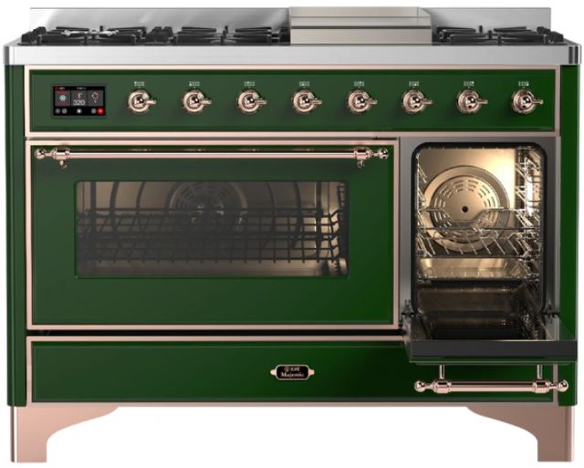 Ilve® Majestic III 48" Emerald Green Pro Style Dual Fuel Liquid Propane Range with Triple Glass Door and Copper Trim-2