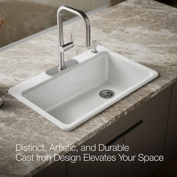 KOHLER® Riverby® White 33" 4-Faucet Hole Top-Mount Single-Bowl Kitchen Sink-3