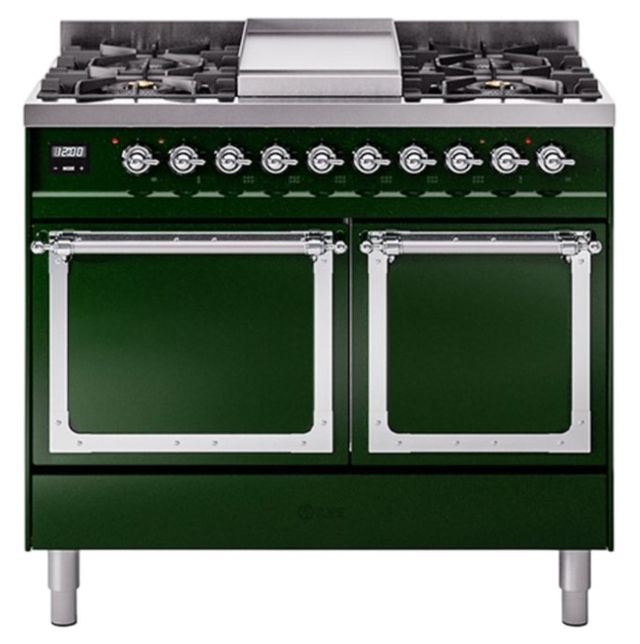 Ilve® Nostalgie II Noblesse 40'' Emerald Green Pro Style Dual Fuel Range with Chrome Trim-0