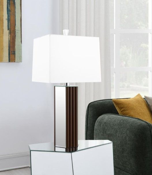 Coaster® Elena Brown/White 30" Square Tapered Mirrored Table Lamp -6