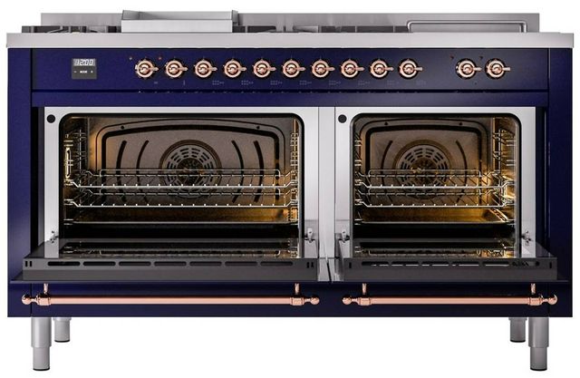 Ilve® Nostalgie II Series 60" Midnight Blue Pro Style Dual Fuel Range-3