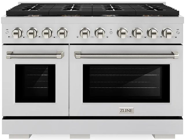 ZLINE Autograph Edition Paramount 48" 6.7 cu. ft. Stainless Steel and Polished Nickel Helix Handles and Knob Accents Double Oven Dual Fuel Range with 8 Burner Gas Cooktop-0