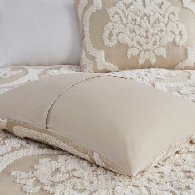 Olliix by Madison Park Viola 3 Piece Taupe Full/Queen Tufted Cotton Chenille Damask Comforter Set-3