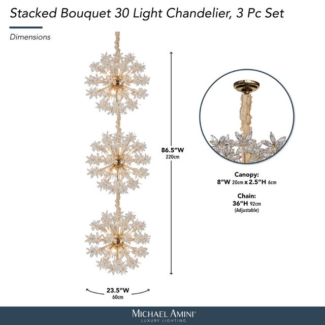 Michael Amini® Stacked Bouquet 3-Piece Gold 30-Light Chandelier-2