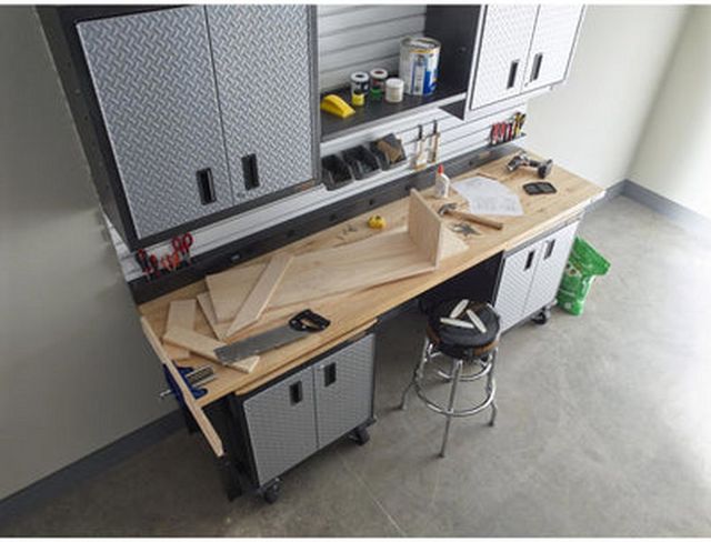 Gladiator® Hammered Granite 6' Adjustable Height Hardwood Workbench with Black Metal Legs-6