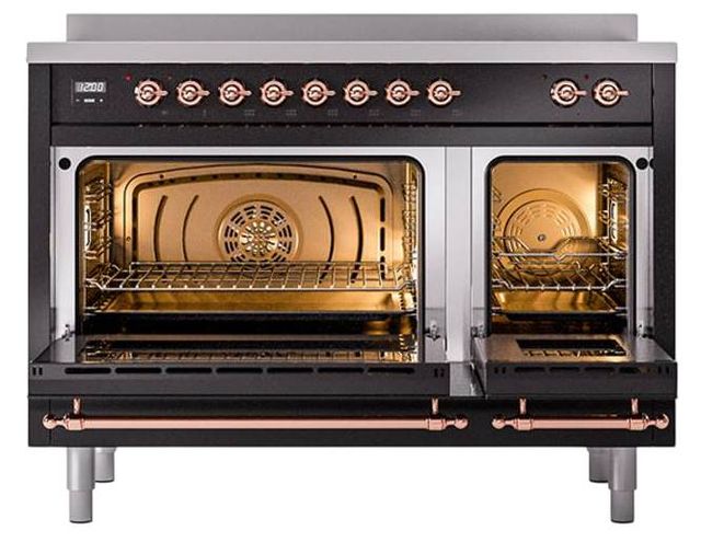 Ilve® Nostalgie II Noblesse 48'' Glossy Black Pro Style Induction Range with Copper Trim-2