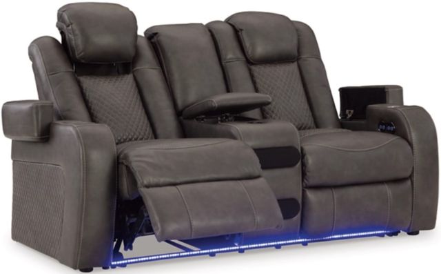 Signature Design by Ashley® Fyne-Dyme Shadow Power Reclining Loveseat with Console-1