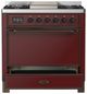 Ilve® Majestic III 36" Burgundy Pro Style Dual Fuel Liquid Propane Range with Solid Door and Burnished Trim-2