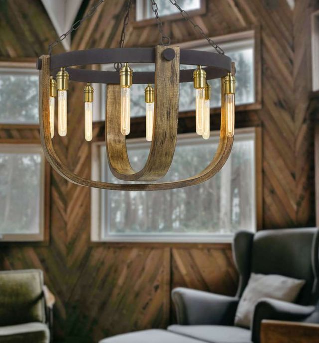 Cal® Lighting & Accessories Apulia Iron/Light Oak Chandelier-2