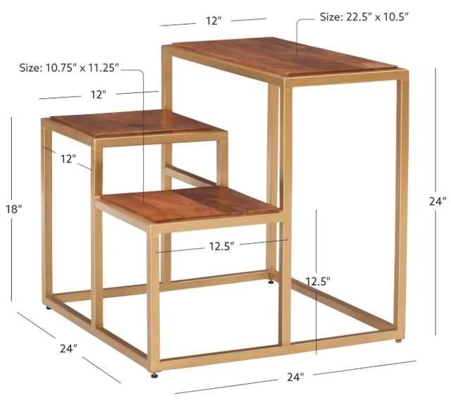 Powell® Cyndi Natural 3-Tiered Plant Stand Side Table with Gold Base-1