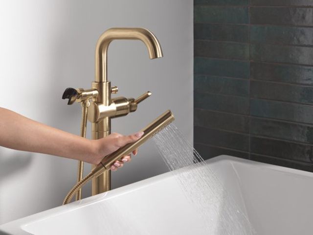 Delta Trinsic® Champagne Bronze Floor Mount Tub Filler-1