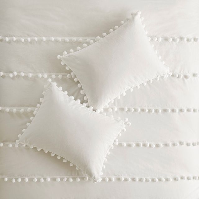 Olliix by Madison Park 3 Piece Ivory Full/Queen Leona Pom Pom Cotton Comforter Set-4