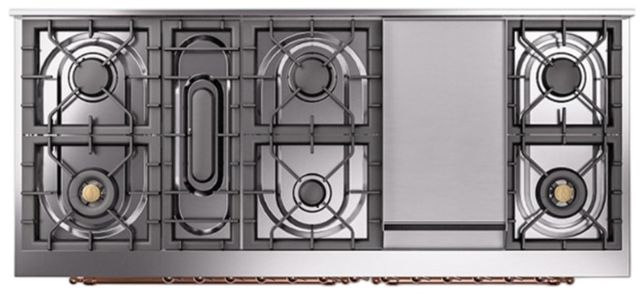 Ilve® Nostalgie II Noblesse 60'' Midnight Blue Pro Style Dual Fuel Range with Copper Trim-3