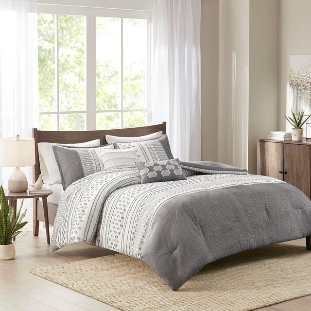 Olliix by Madison Park Adair 5 Piece Grey Full/Queen Comforter Set-0