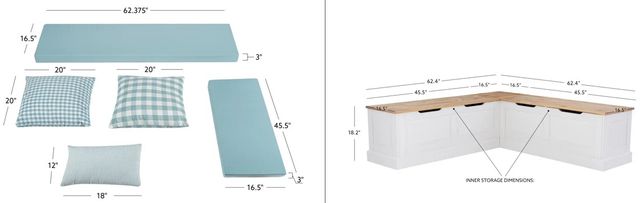 Linon Norah Natural White/Seafoam Nook Bench with Cushion Set-1