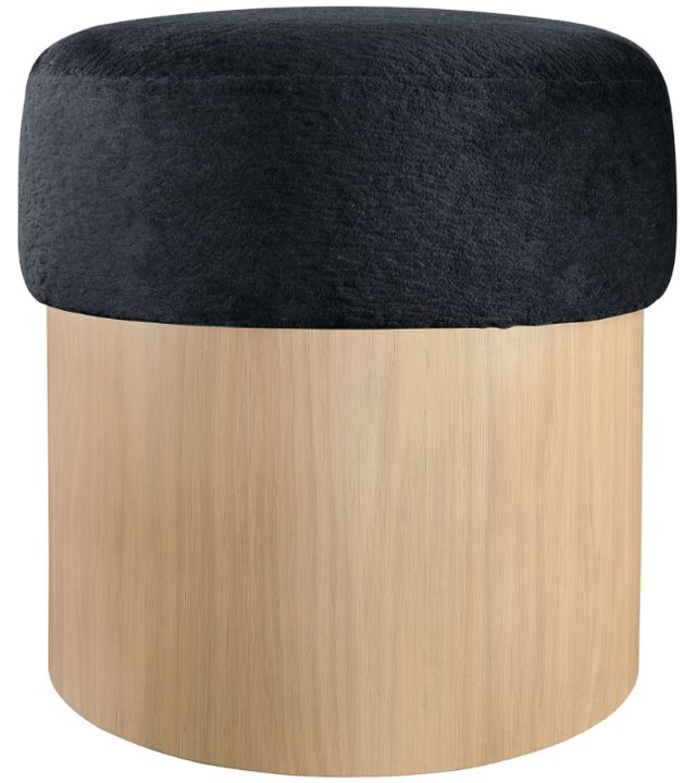 Meridian Furniture Nimes Black/Natural Velour Fur Ottoman-1
