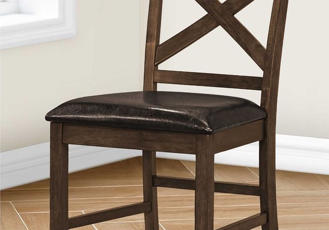Monarch Specialties Inc. 2-Piece Brown Leather/Dark Walnut 44" Upholstered Dining Counter Height Cha-1