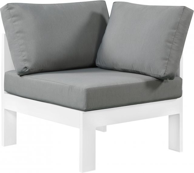 Meridian Furniture Nizuc Grey Waterproof Fabric Outdoor Patio Aluminum Corner Chair-0