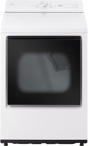 Front view of the LG 7.3 Cu. Ft. Alpine White Front Load Gas Dryer