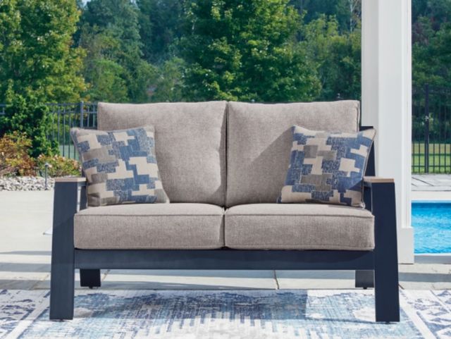 Signature Design by Ashley® East Beach Driftwood/Navy Blue Fabric/Wooden Outdoor Loveseat-1