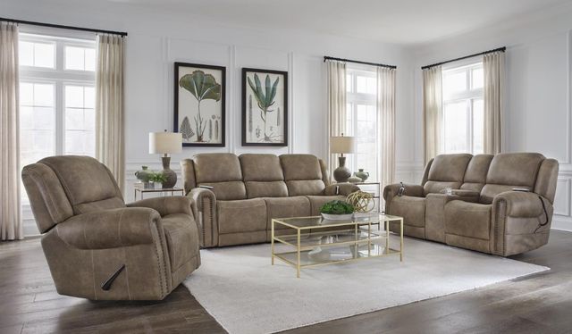 Corinthian Furniture Burr Ridge Hazelnut Power Reclining Loveseat with Power Headrest, Console, and Lumbar-1
