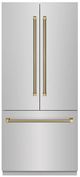 ZLINE Autograph Edition 36 " 19.6 Cu. Ft. Stainless Steel Interior and Polished Gold Helix Handles French Door Built-In Bottom Freezer Refrigerator with Water Dispenser and Ice Maker-0