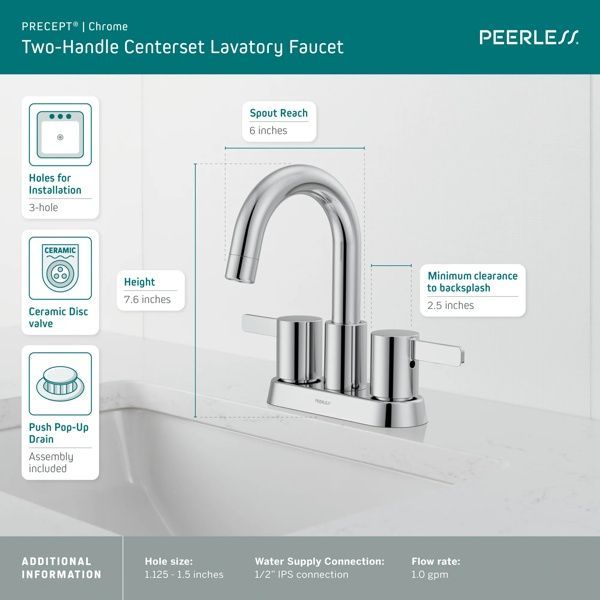 Peerless Precept® Chrome 2-Handle Centerset Lavatory Faucet-2